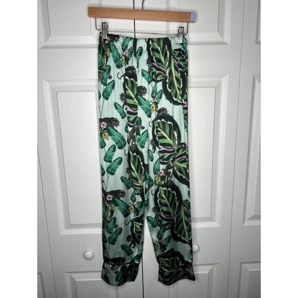 Lobo Rosa Green Floral Print Tropical Pajama Pants Women's Size Medium M - Picture 10 of 10